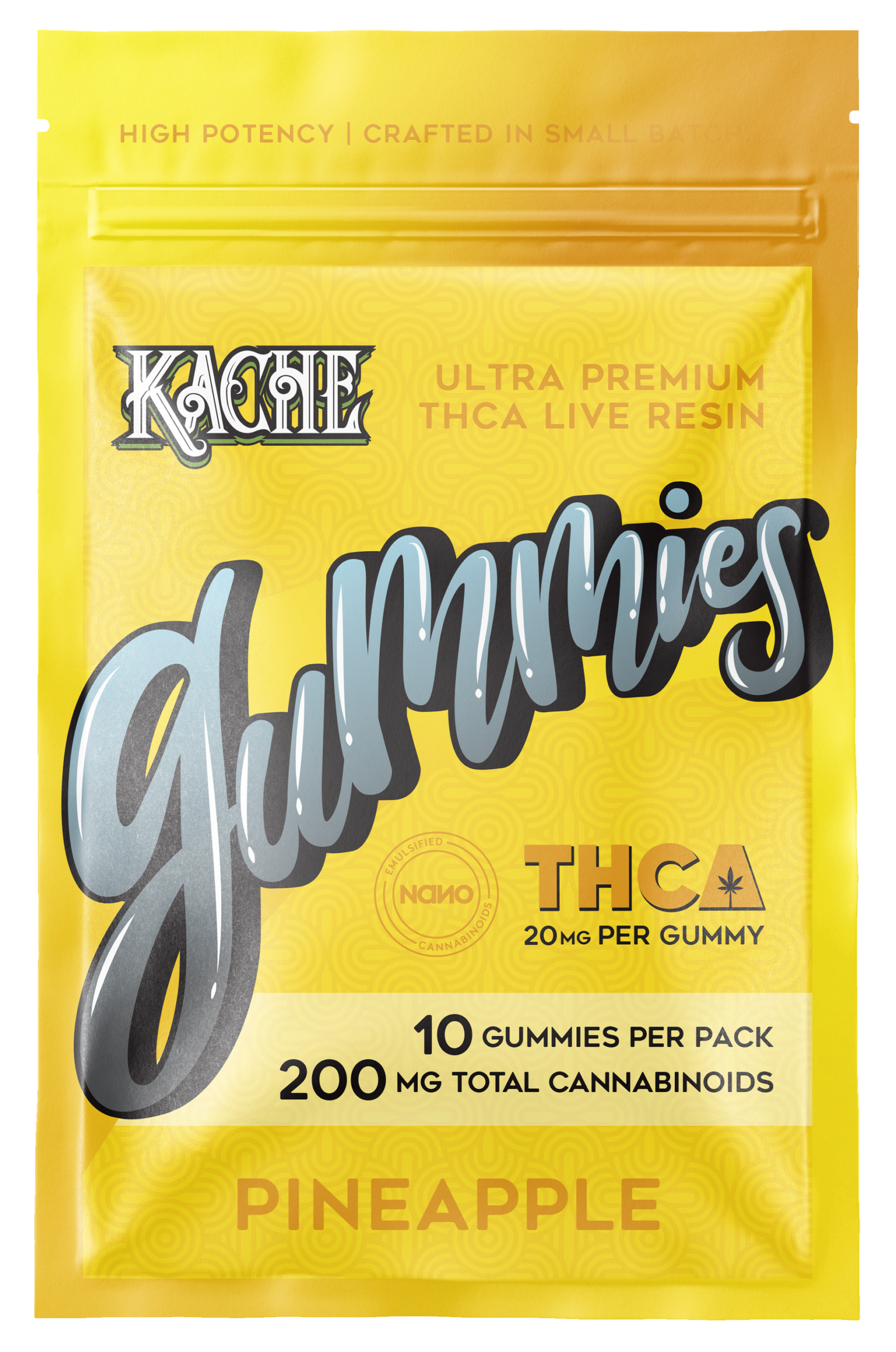Kache-THCA-Live-Resin-Gummies-Pouch-Mockup-Pineapple-scaled
