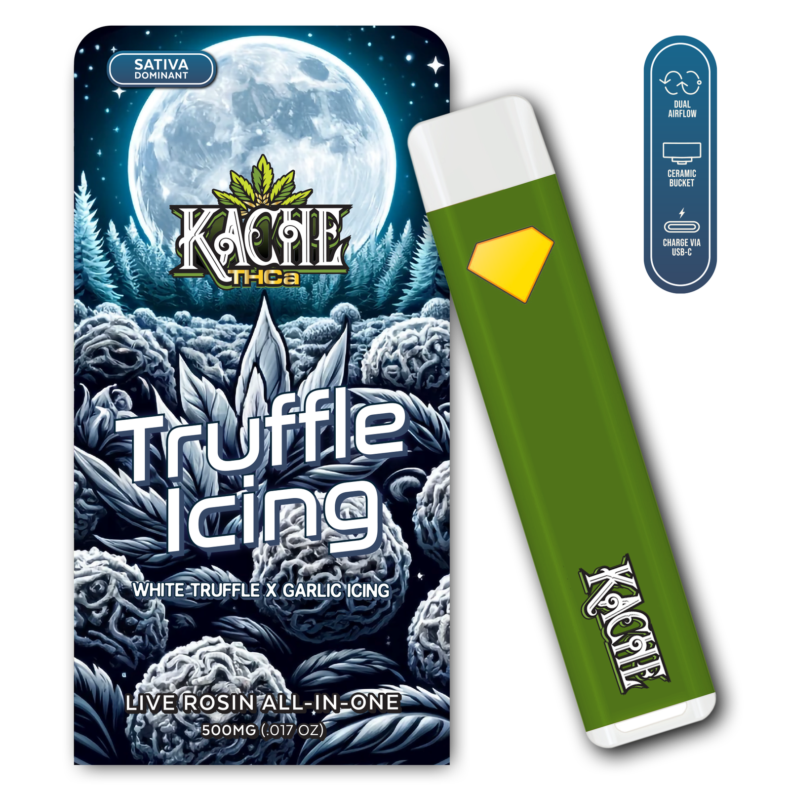 Live Rosin Disposable 0.5g premium THCA vape device by Kache Premium THCA